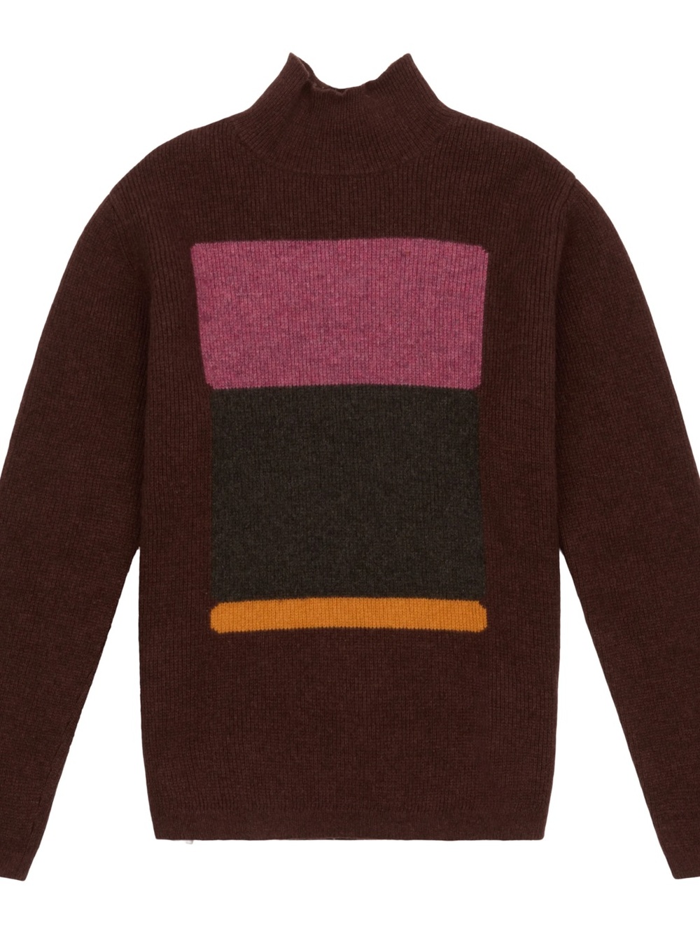 Patagonia Women's Lambswool Turtleneck Sweater in Brown with Pink and Orange